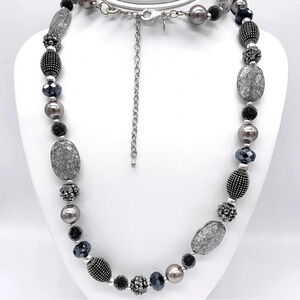 Premier Designs Black & Silver Beaded Necklace